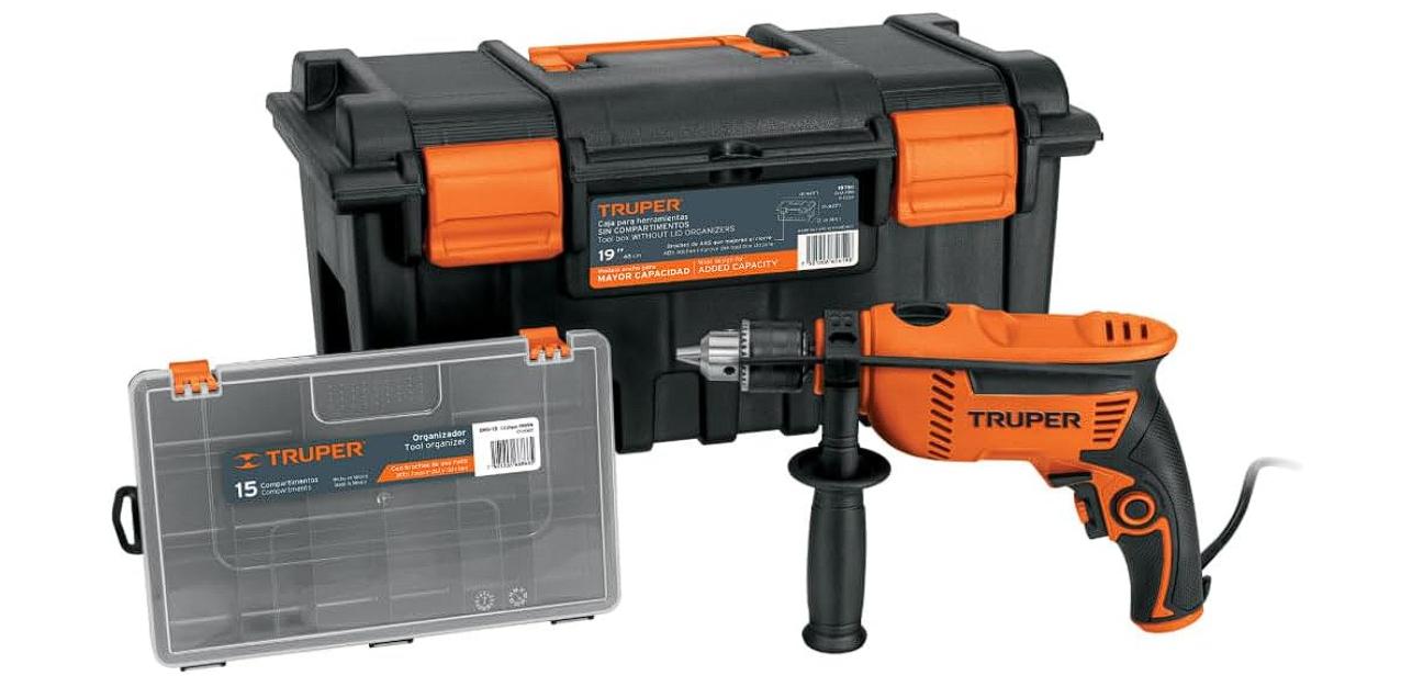  COMBO TRUPER Rotomartillo/destornillador 1/2" + caja de herramienta y organizador
