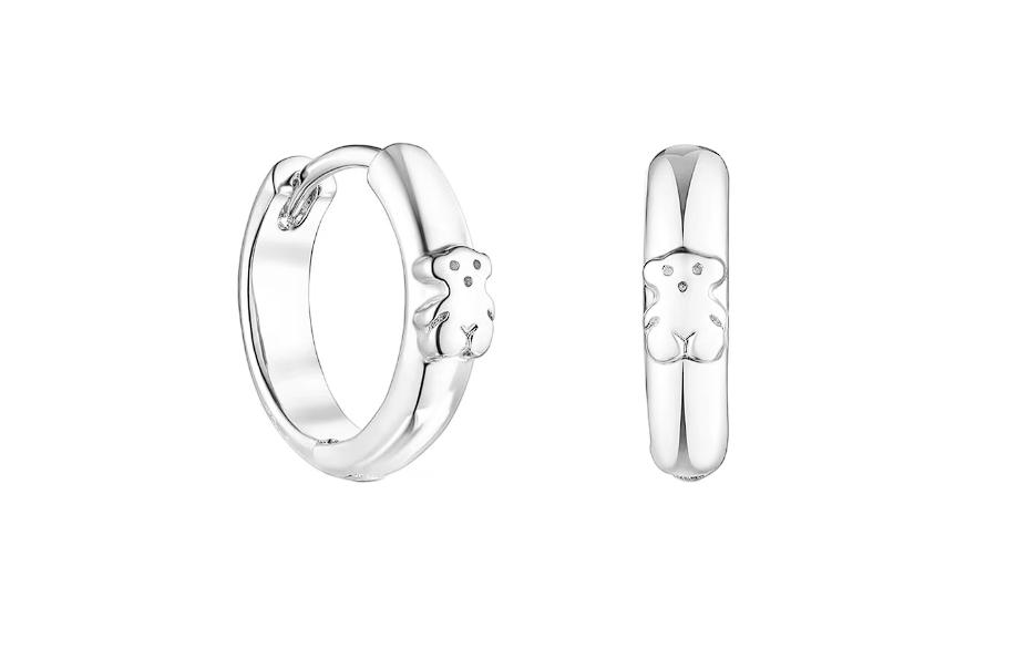  TOUS  Aretes de aro de oso de plata P 925 con acabado plateado