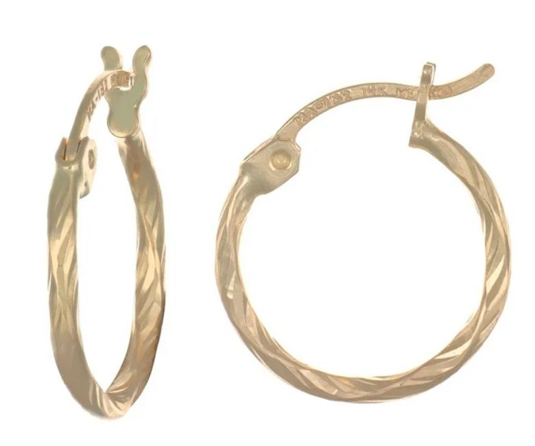 Arete Arracada De Oro De 14K Diamantada Estilo Torsal 12mm Imperial Jewelry