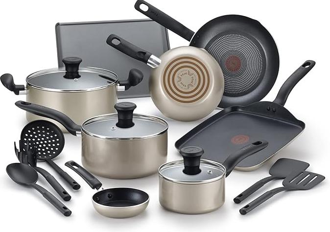 Batería de Cocina de 16 piezas T-fal Culinaire Champán con Antiadherente Proglide, B059SG64