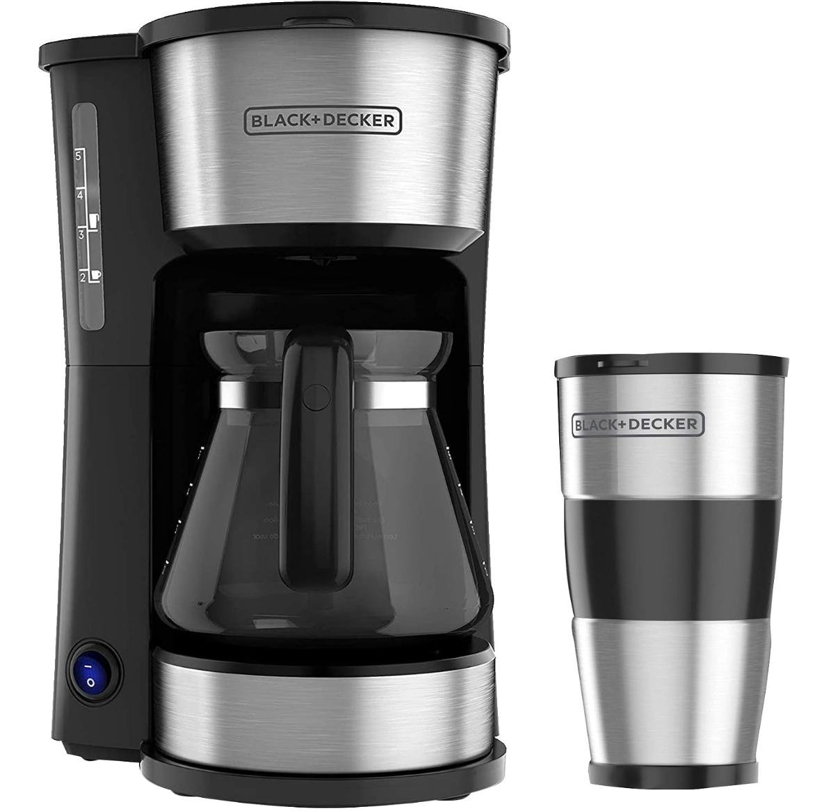 BLACK+DECKER Cafetera 4 en 1, con Vaso Personal, Filtro Permanente, Jarra de Vidrio para 5 Tazas