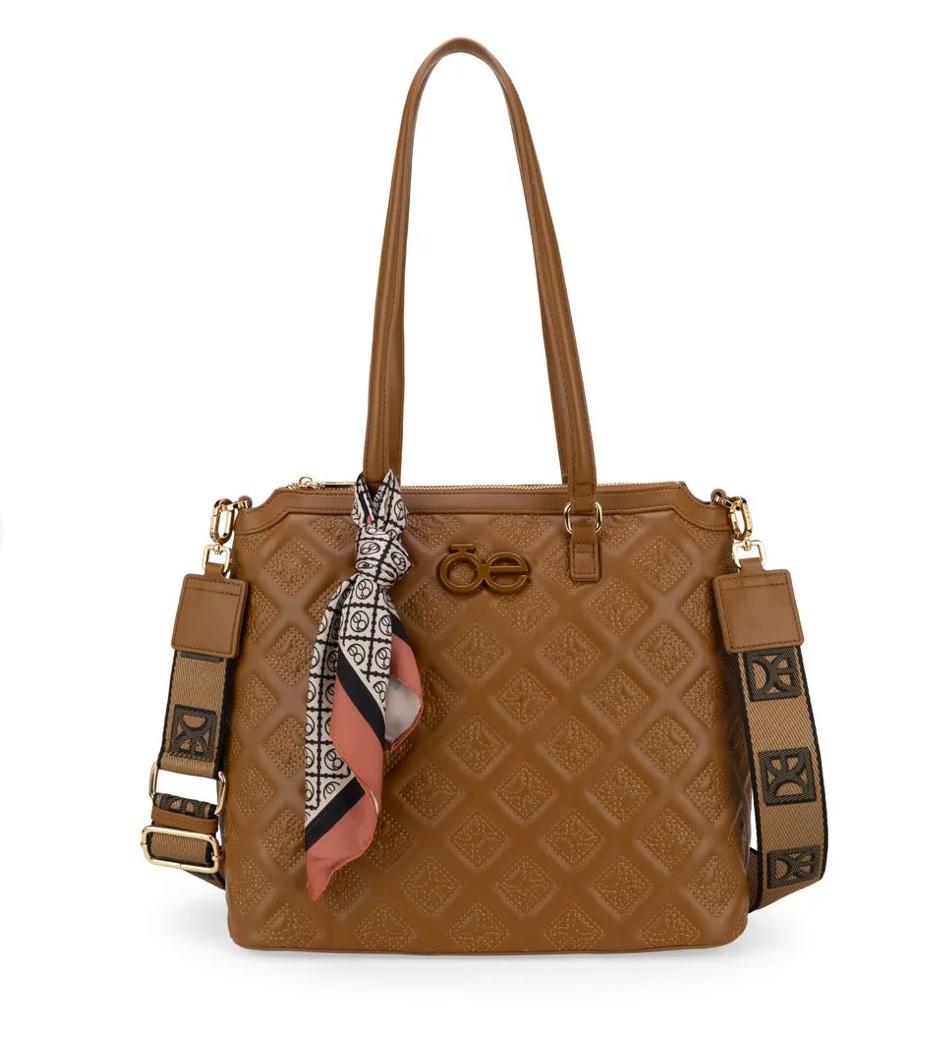 Bolsa Cloe  Satchel Grande Con Mascada Color Camel