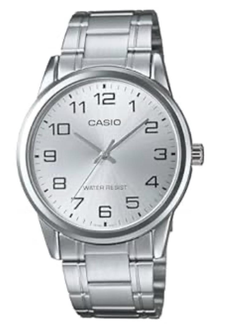 Casio #MTP-V001D-7B Reloj estándar de acero inoxidable fácil de leer para hombre, Blanco
