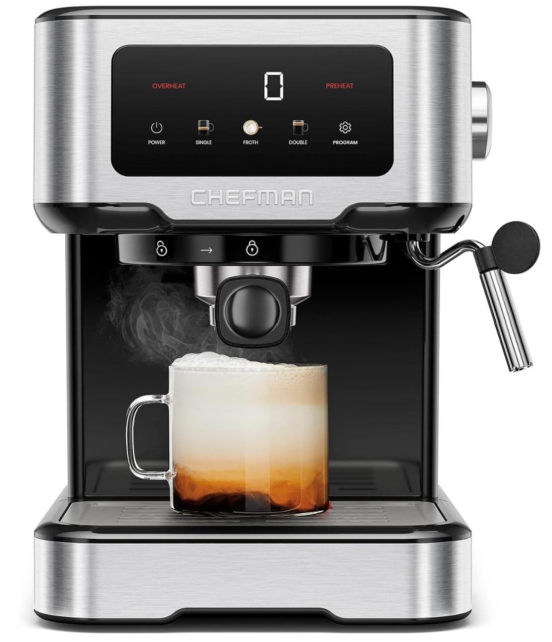 Chefman Máquina de espresso Chefman CraftBrew, cafetera digital con bomba de 15 bares con varilla de