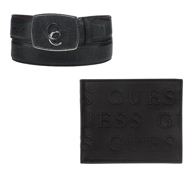 Combo Cinturón vaquero Orígenes en piel genuina de venado italiano + Cartera GUESS para hombre