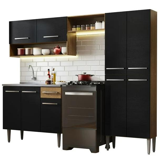 Cocina Integral 229cm con Fregadero Emilly Madesa 10 Marrón/Negro