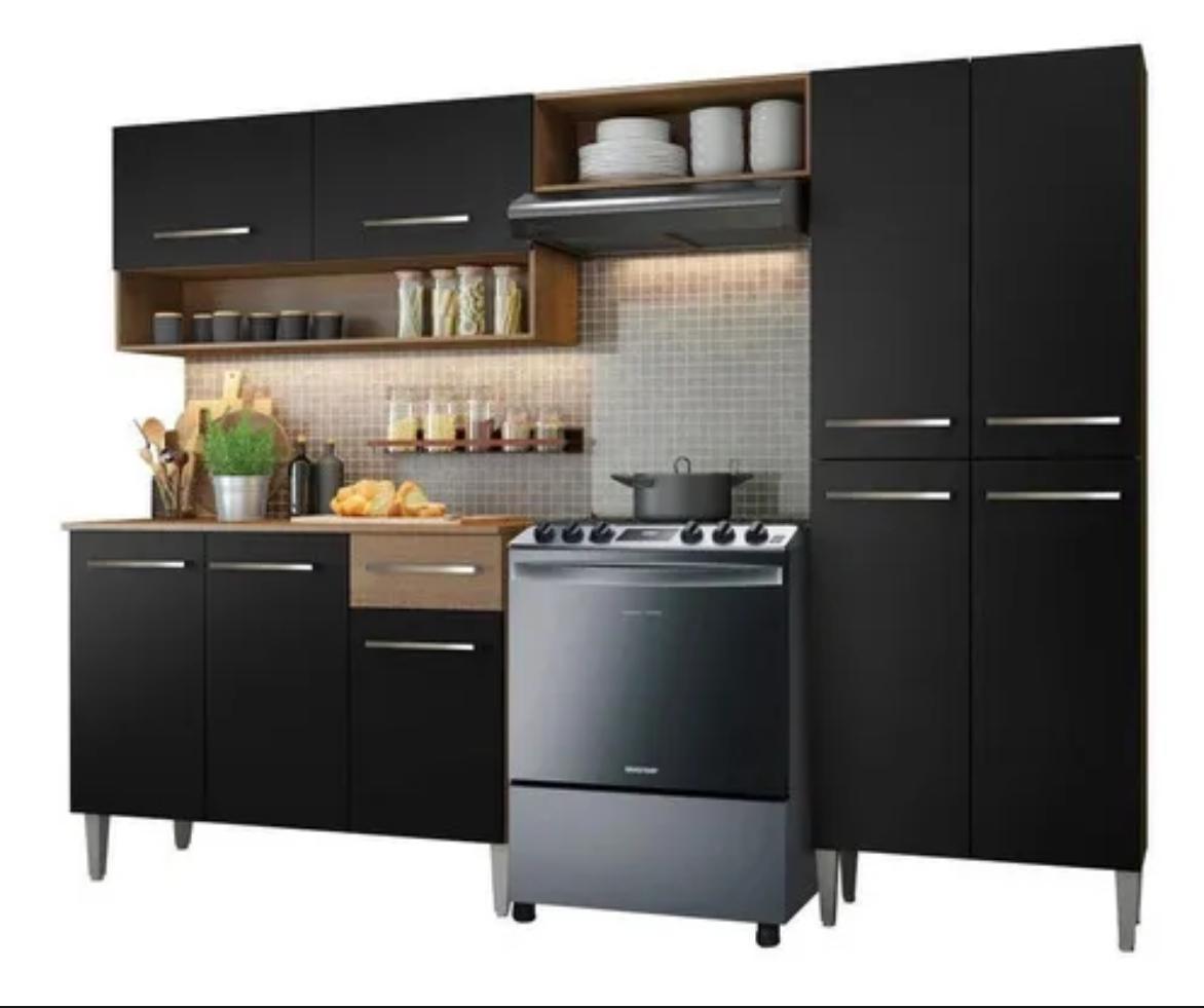 Cocina Integral Completa Emilly Pop 229 cm 2 Marrón Negro Madesa GREM229002
