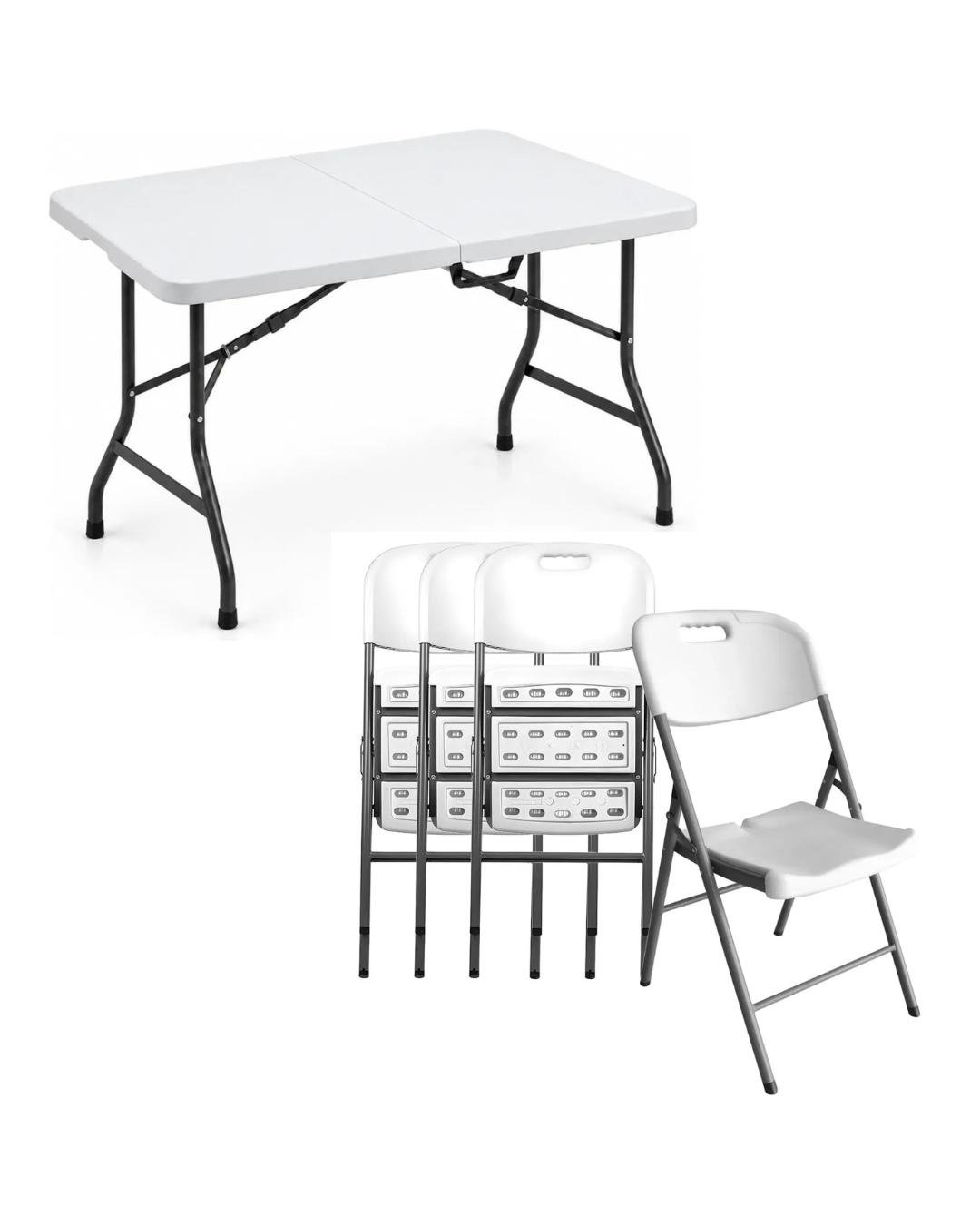 Combo Mesa Plegable Tipo Valija 120 Cm Blanca+4 sillas Pegables comercial plástico 