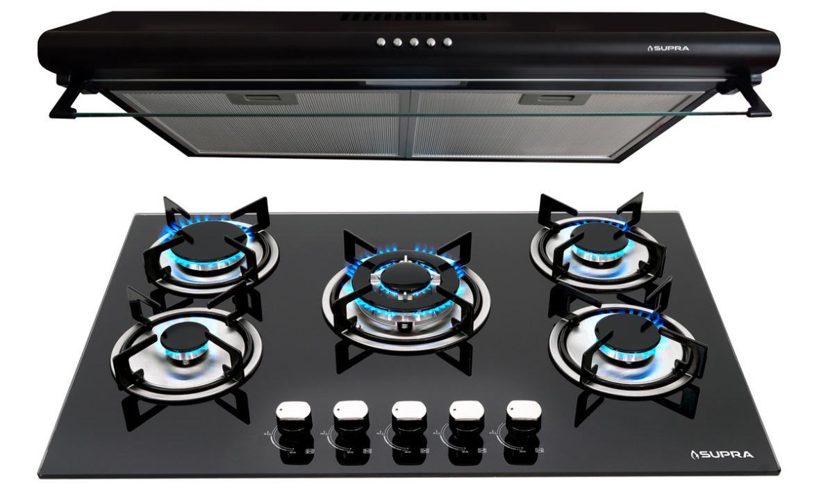 Combo parrilla y campana Supra de 76 cm en color negro Vesubio