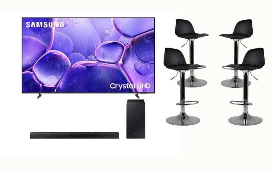 COMBO pantalla Samsung 65 pulgadas + Samsung barra de sonido + Set de 4 Bancos Giratorios