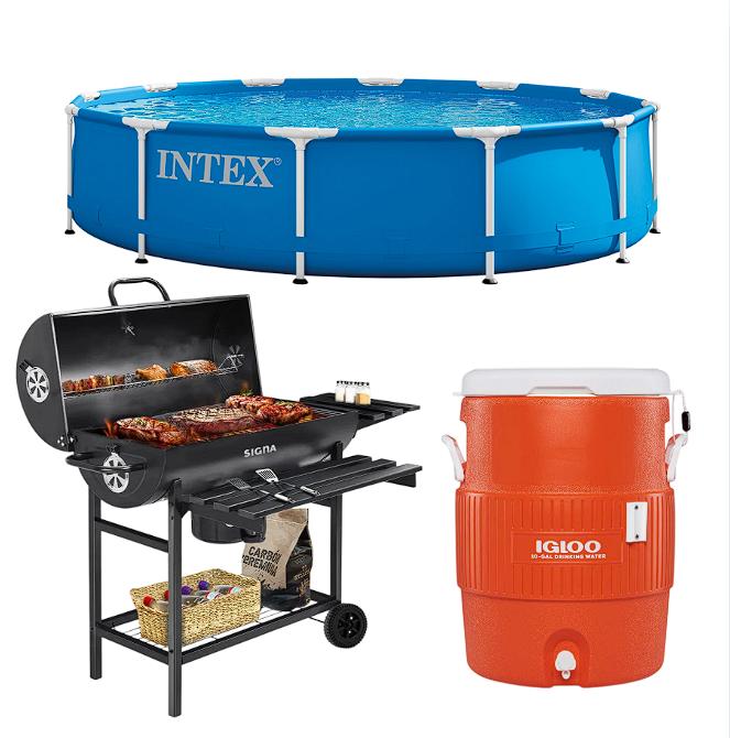 Combo Alberca Circular Intex + Termo Igloo 37.9 Lt + Parrilla Asador Tipo Barril Acero Inox