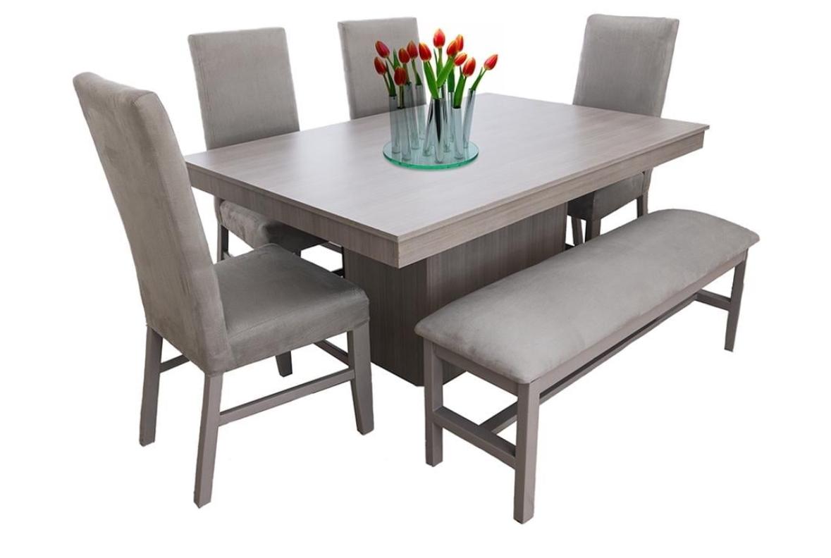 Comedor Camacho Elegant Liso con 4 Sillas y 1 Banca Gris