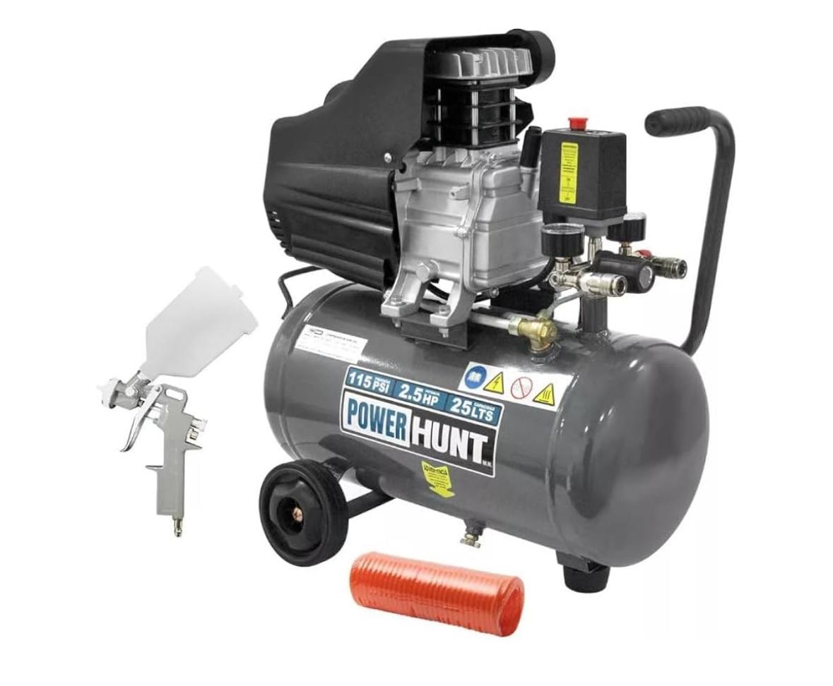 Compresor de aire 25 litros Power Hunt para pintar motor de 2.5 hp, 115 psi