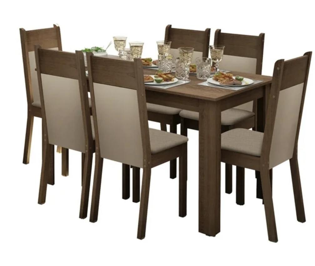 Conjunto Comedor Madesa Jaíne Mesa con 6 Sillas Marrón/Crema Madesa XB044905ZXT