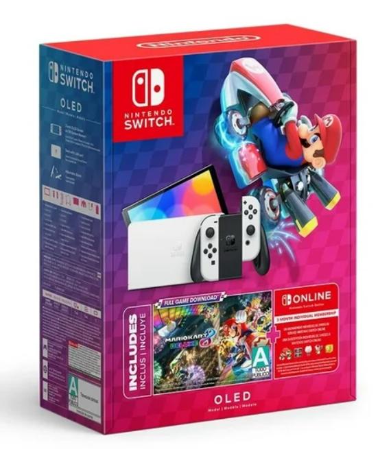 Consola Nintendo Switch Oled Blanco 64 GB Mario Kart 8 + 3 meses Switch Online