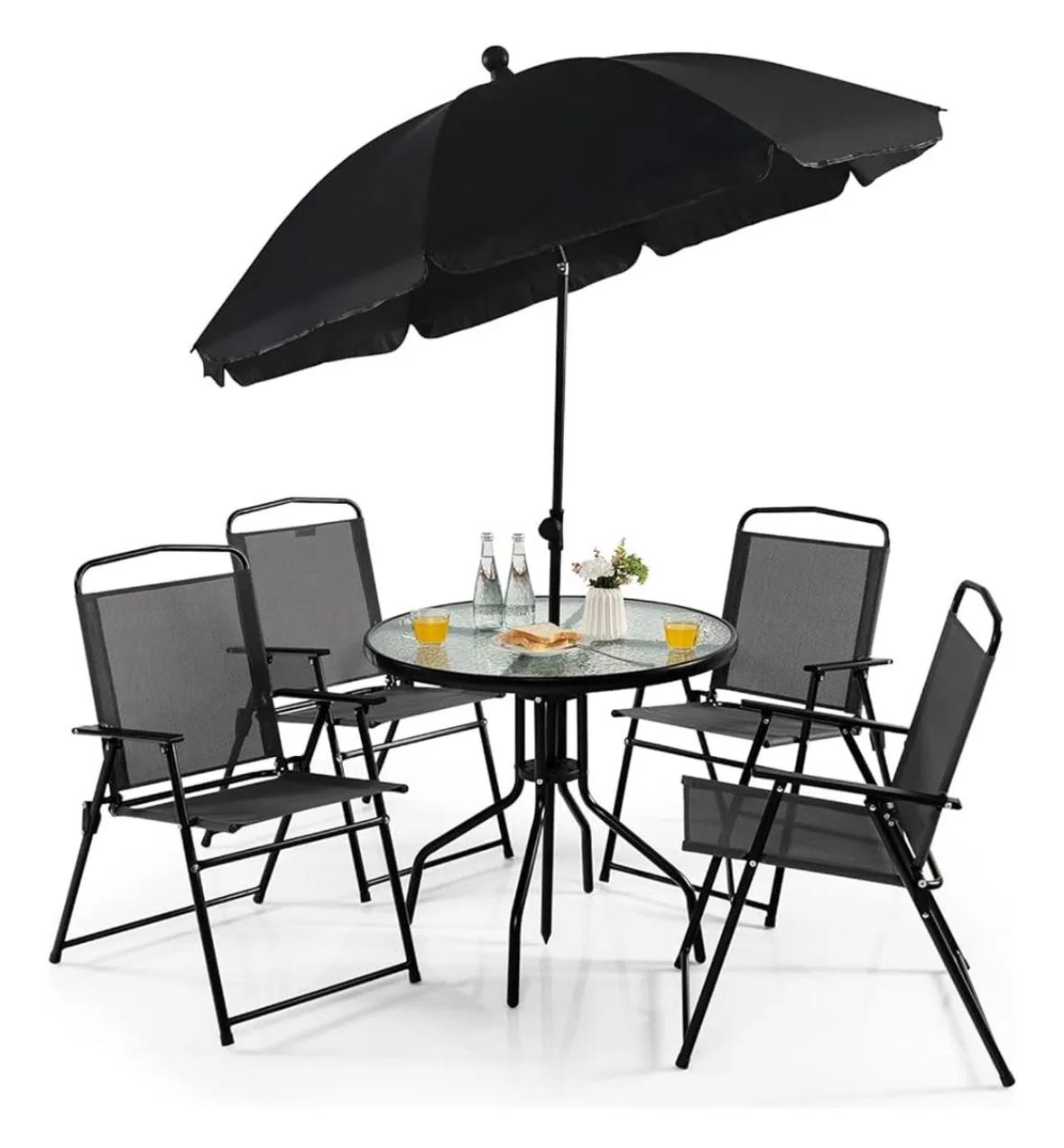 Desayunador Con Sombrilla Y Sillas Plegables Para Jardin