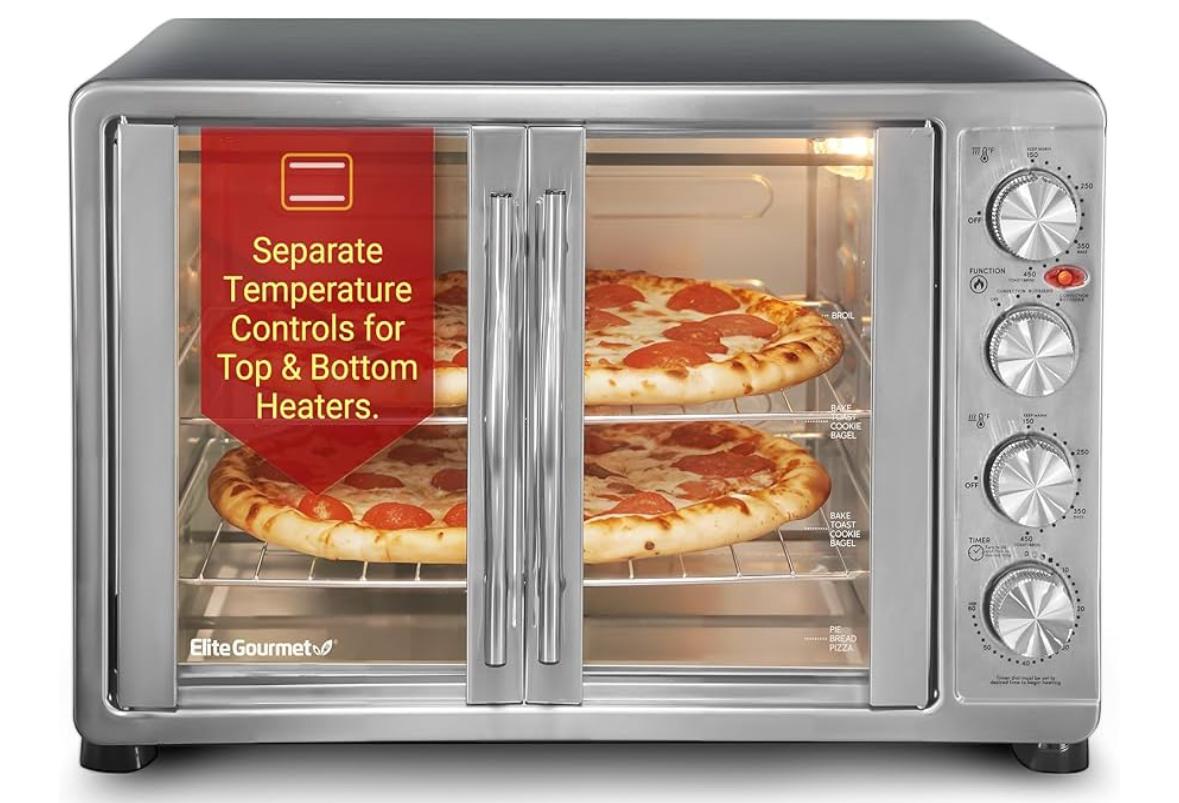 Elite Gourmet ETO4510B Puerta francesa de 47.5 cuartos de galón, horno de convección de 18 rebanada