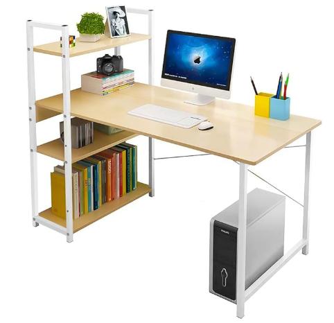 Escritorio Minimalista Con Repisa De 3 Estantes Moderno Blanco