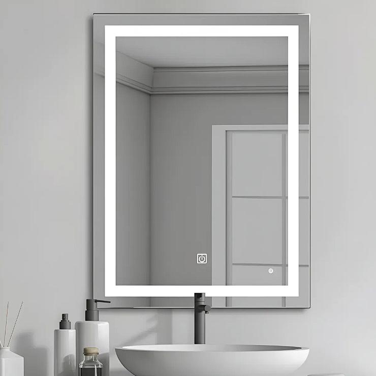 Espejo Luz Led Touch Pared Tocador Baño Vestidor 3 Luces Rectangular Con Marco