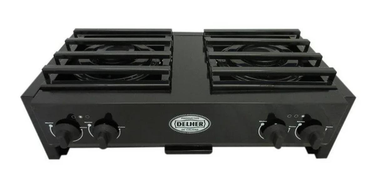 Estufa de Mesa Delher 2 quemadores color negro Mod. EG4Q RE NE