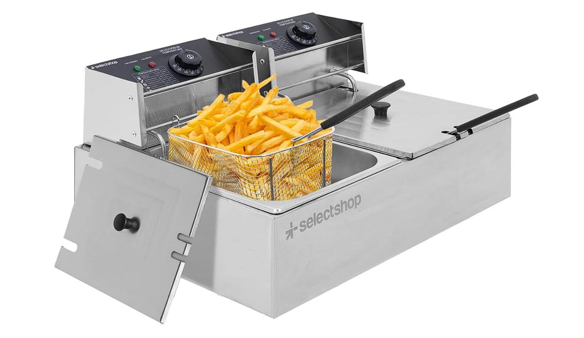 Freidora Electrica Doble de Aceite Cilindro Sencillo Acero Inoxidable Temperatura Ajustable Freidora