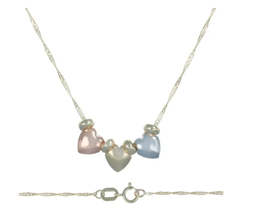 Gargantilla Italiana Imperial Jewelry 10k Tres Corazones Inflados y Aros 45cm 1.2 Gramos