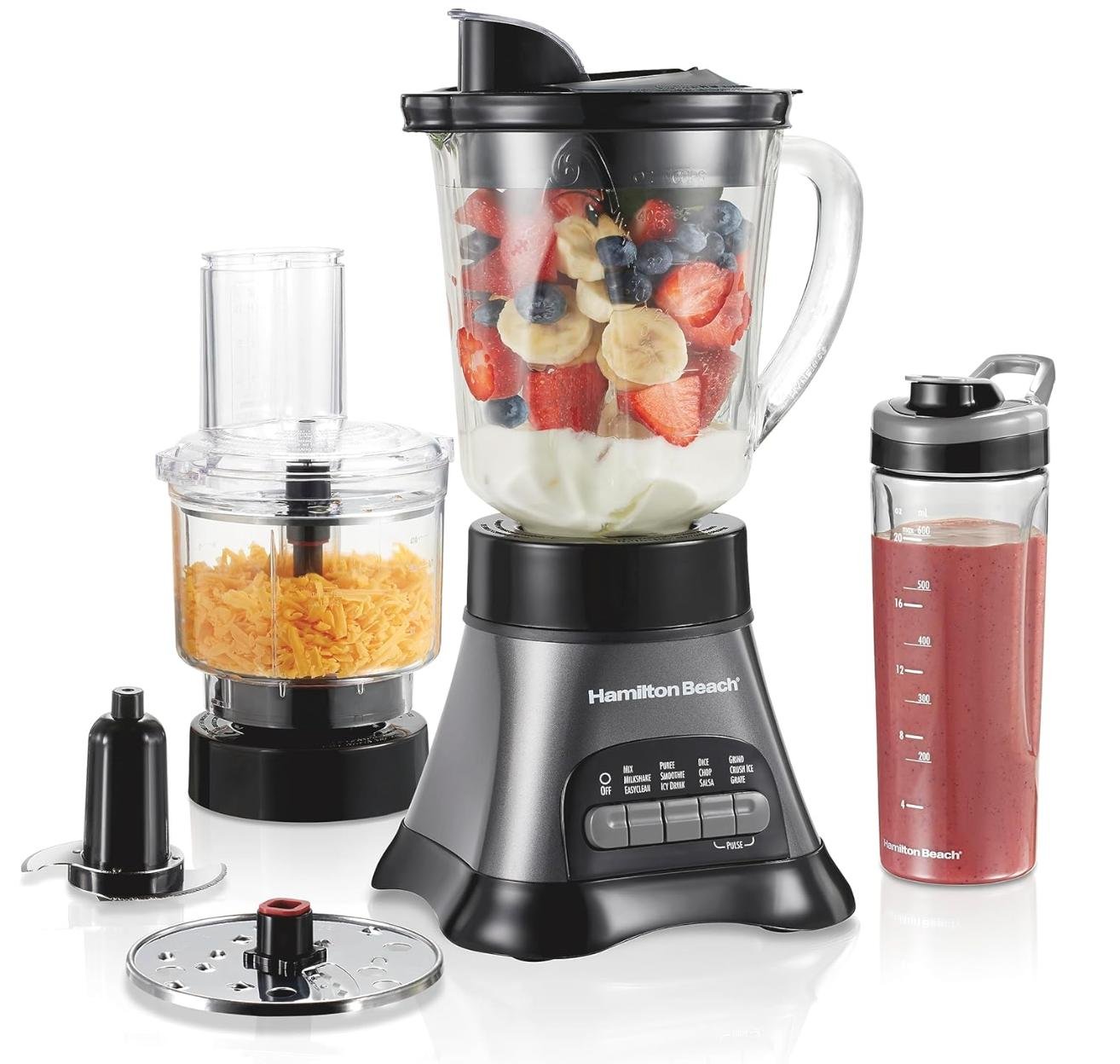 Hamilton Beach Blender y procesador de alimentos Combo para batidos y batidos, con accesorio eléctri