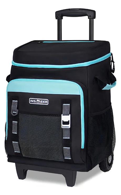 Hielera Insmeer 50L Con Ruedas Negro Plegable Capacidad 80 Latas Sin Fugas