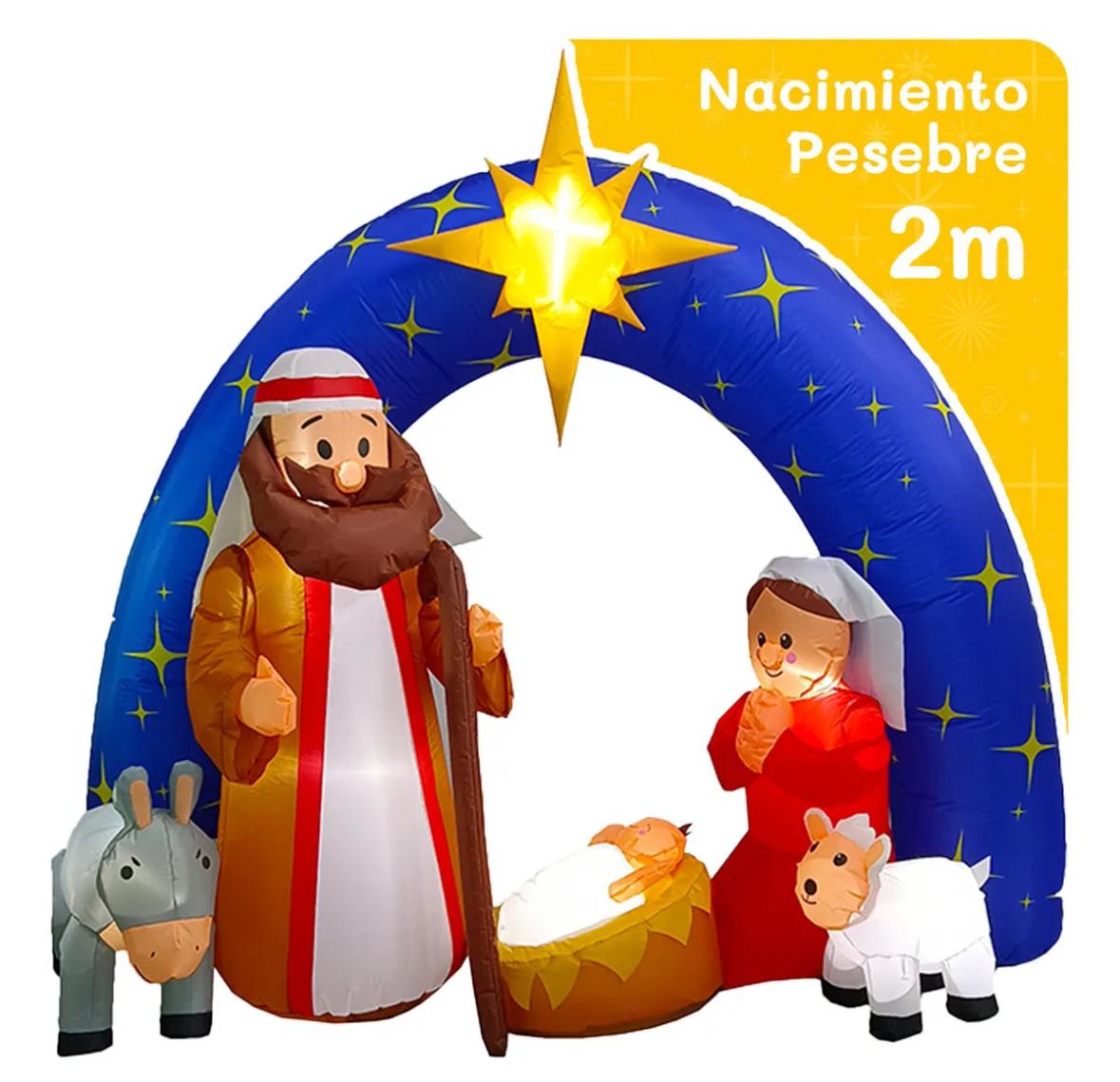 Inflable De Navidad Para Exteriores Pesebre De Belén De 2m De Alto Con Luces Led Decoración Navideña