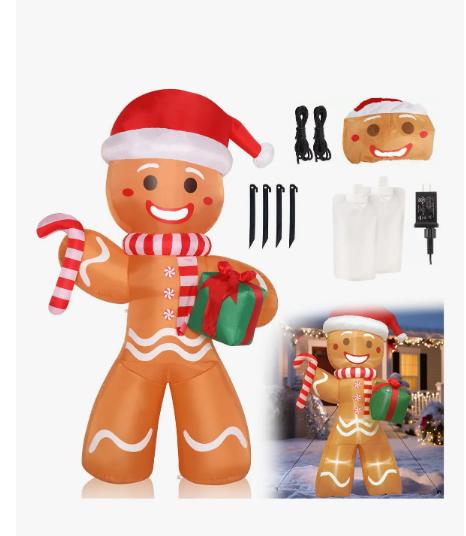 Inflable De Navideño Decoración De Jengibre Con Luz Led 2.4m Marrón