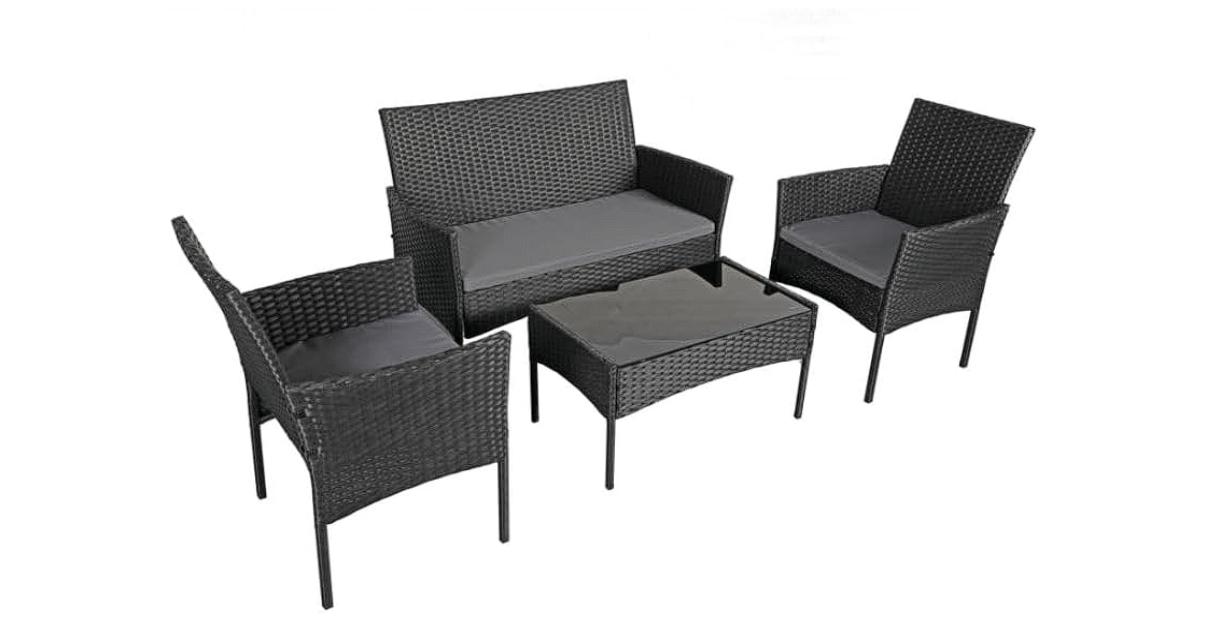 Juego de Sala para Jardin| Exterior y Patio de Ratan | Set de 4 Piezas Impermeables y Resistentes | 