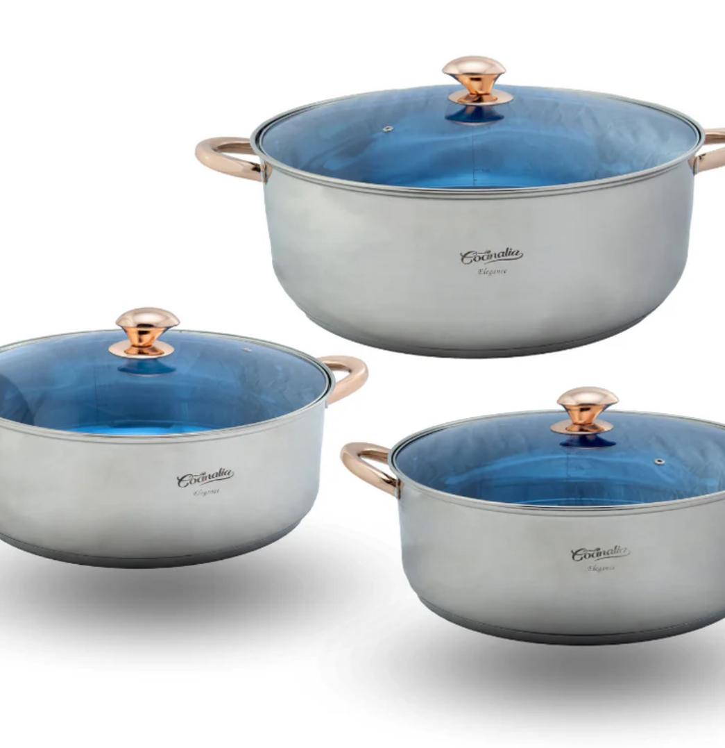 Juego Cacerolas Cocinalia Budi 6pzas 18.8LT,13.2LT,10.8LT