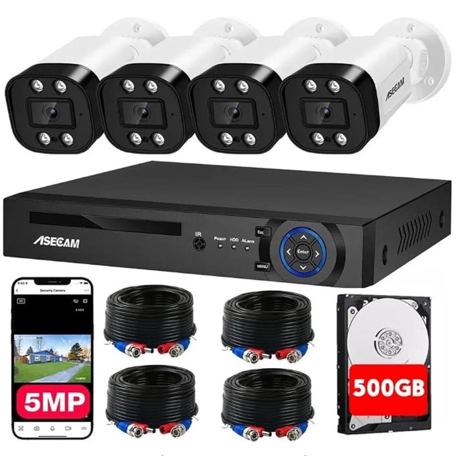 Kit de Camaras de Seguridad Exterior, 4CH DVR + 4 5MP Cámaras de Vigilancia