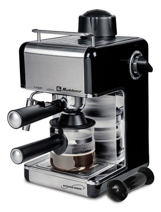 Koblenz Cafetera Expreso De 3.5 Bares y Capacidad de 4 Tazas, Sistema de Espuma, 800W Color Negro/Ac