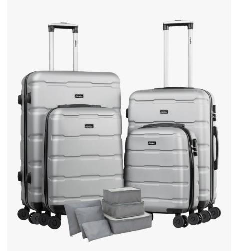 Maletas De Viaje Set 4 Rigidas Rueda 360 Con Bolsas De Viaje Plateado