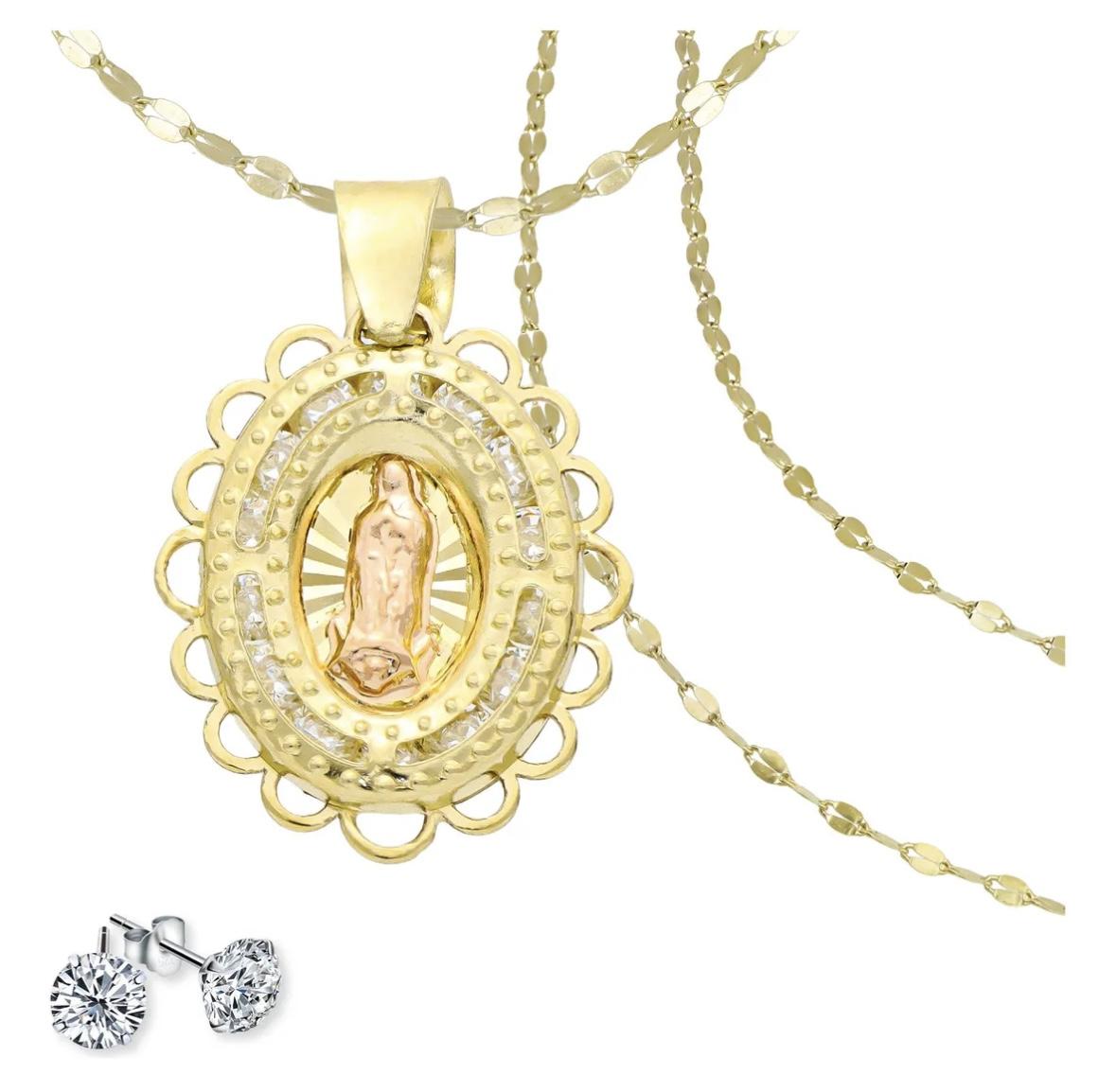 Medalla Virgen De Guadalupe Oro Rosa 10k Y Cadena De Oro 10k Color Amarillo