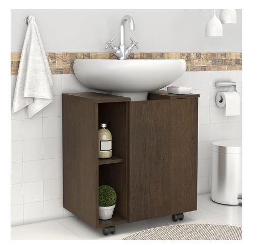Mueble de Baño Limay – 1 Puerta 3 Entrepaños Color Rustico - Largo 55cm x Alto 63cm – Incluye Ruedas