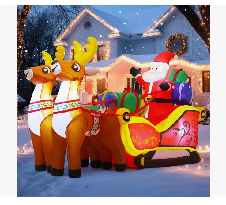 Papá Noel Inflable Navideños Trineo De Renos De 2.4m Con Luz