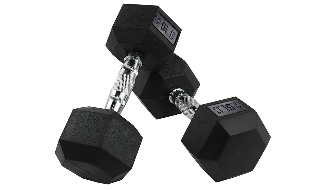 Par De Mancuernas Hexagonales De Caucho Peso 25 Lb/11.3 Kg Para Gym Deportes Crossfit Color Negro