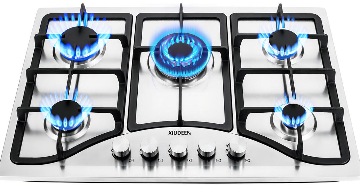 Parrilla De Gas Empotrable Estufa Gas De Mesa 5 Quemadores Acero Inoxidable Plateado 10.8kw Xiudeen