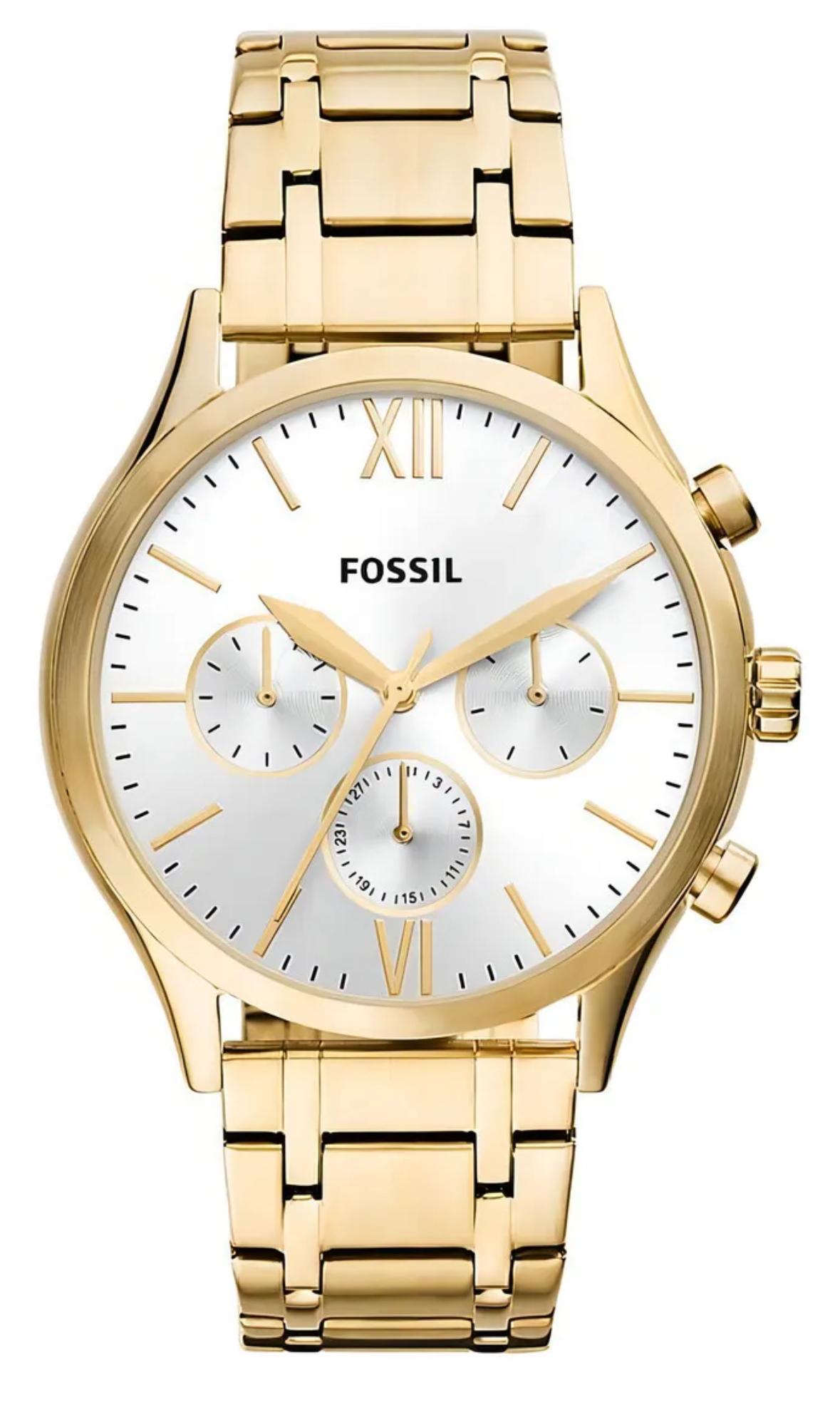 Reloj Pulsera Fossil Bq2809 Con Correa De Acero Inoxidable Color Dorado - Fondo Crema