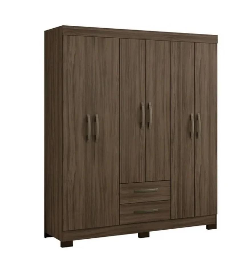 Ropero Closet Moderno 6 Puertas y 2 Cajones NT5130 Nogal