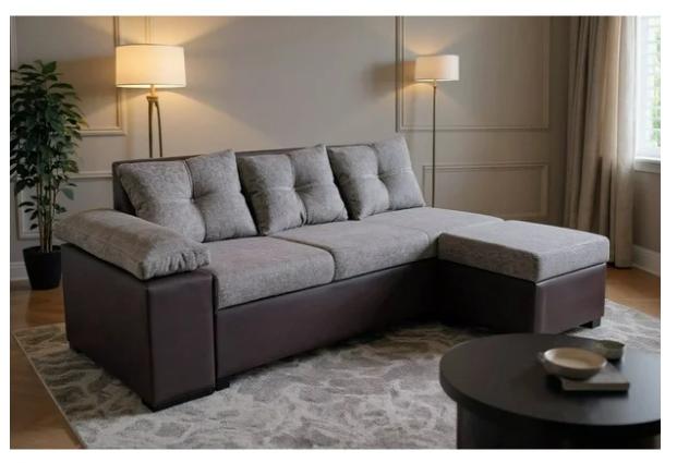 Sala esquinera Modular izquierda, derecha Isabela con baúl incluido Atlas del Descanso color Gris