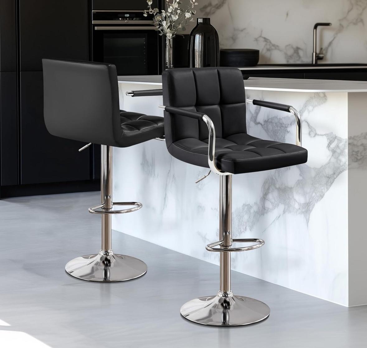 Set De 2 Bancos Sillas 360° Con Respaldo Y Apoyabrazos Cromado Negro