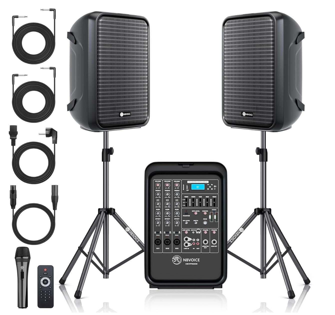 Sistema PA portátil NBVOICE NBVPPS208 con soportes para altavoces