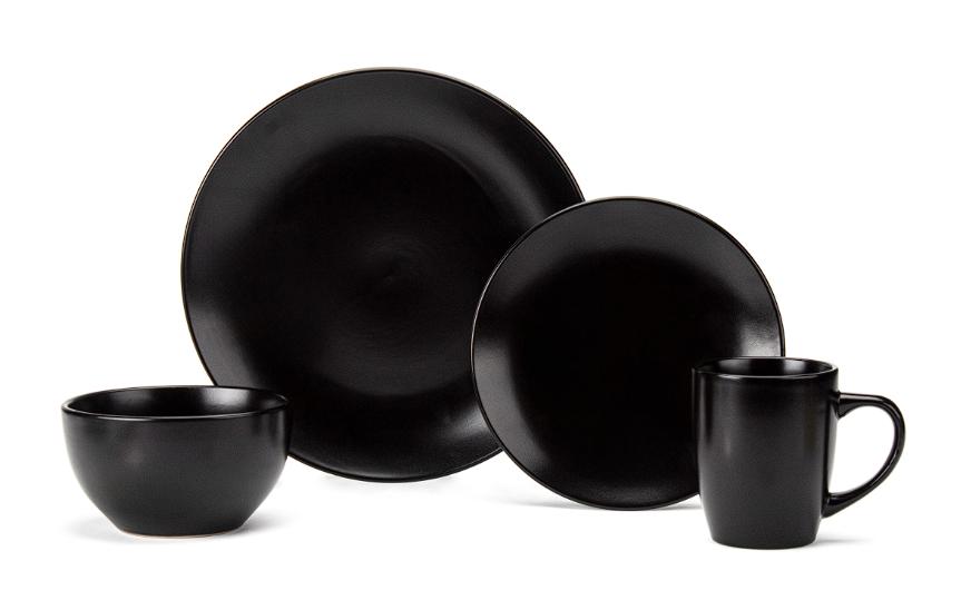 Vajilla de Cerámica Negra para 4 Personas 16 Piezas