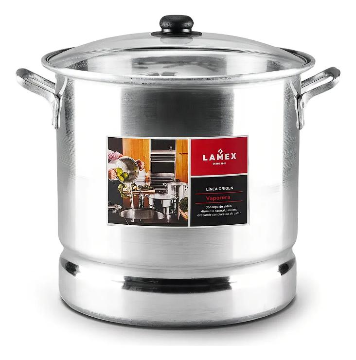 Vaporera Lamex De Aluminio 30 Litros Con Tapa De Vidrio Color Gris