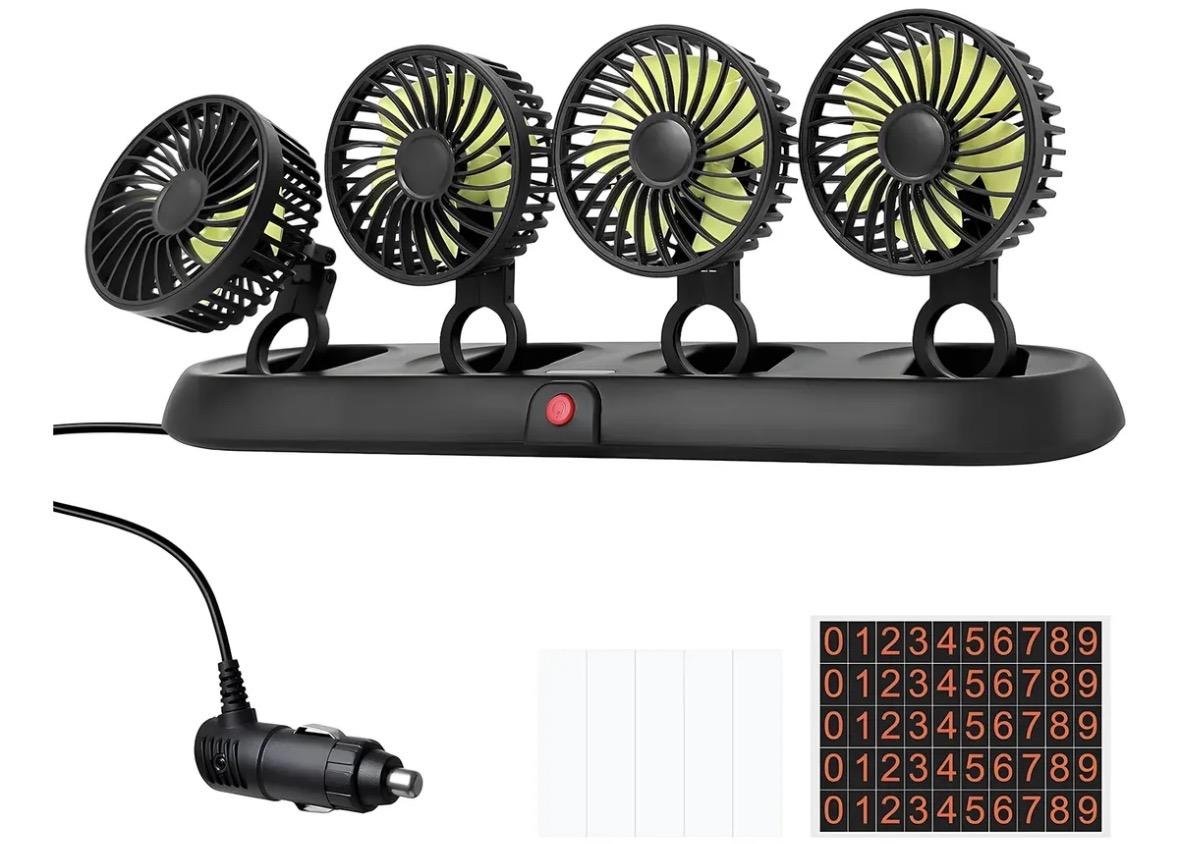 Ventilador Portátil Para Carro Con 4 Aspas Y 3 Velocidades Ajustables Enchufe De 12v 