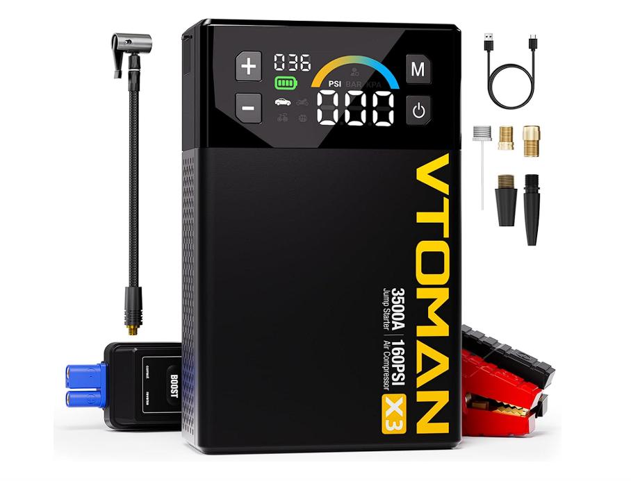 VTOMAN X3 Arrancador con Compresor de Aire, Arrancador de Batería de Coche Portátil de 3500A (9L Gas