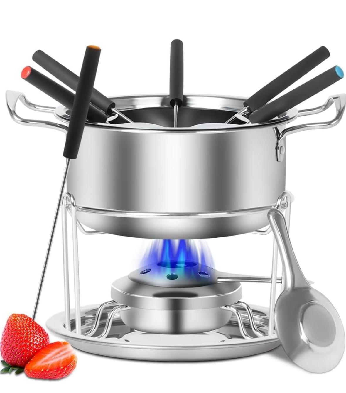 Wotes Set de Acero Inoxidable para Fondue de Queso,Chocolate , Set de Fondues con una Profundidad de